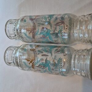 Vtg Georges Briard Birds of Paradise Glass Apothecary Jar Gold Turquoise MCM